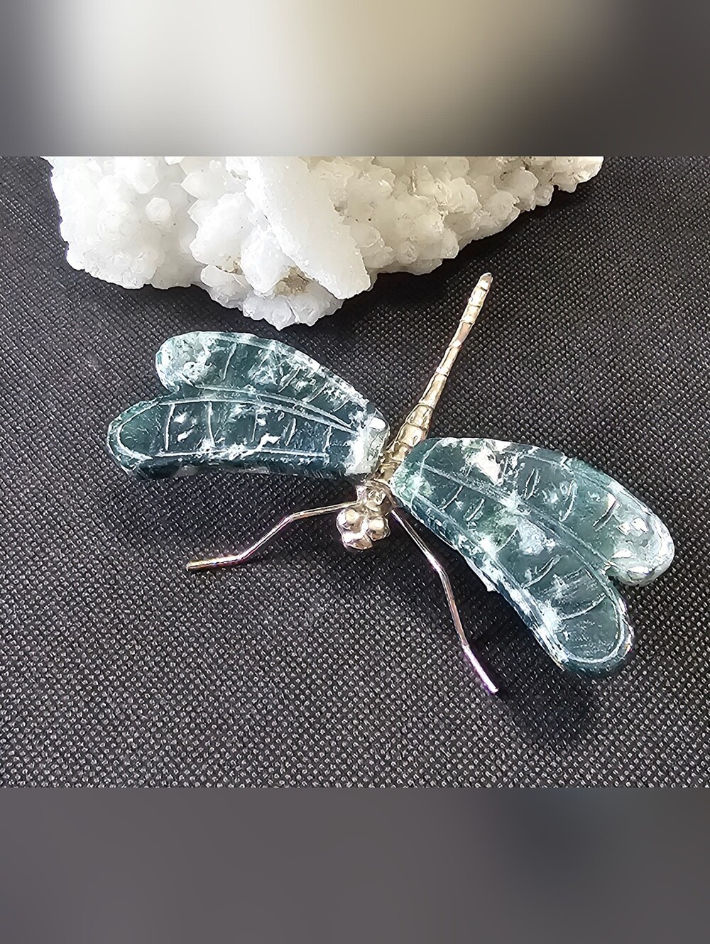 Moss Agate Crystal Dragonfly Carving